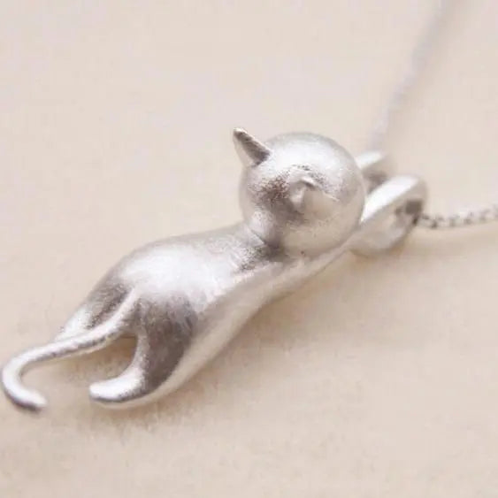 Elegant Cat Pendant Necklace in Sterling Silver