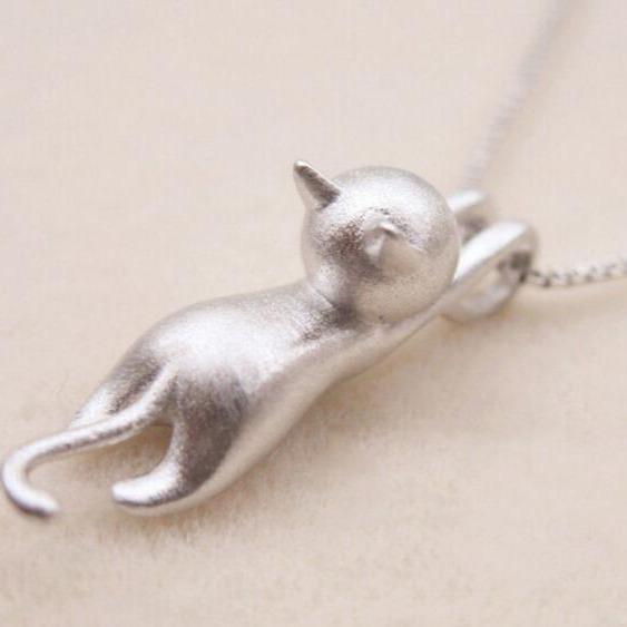 Elegant Cat Pendant Necklace in Sterling Silver