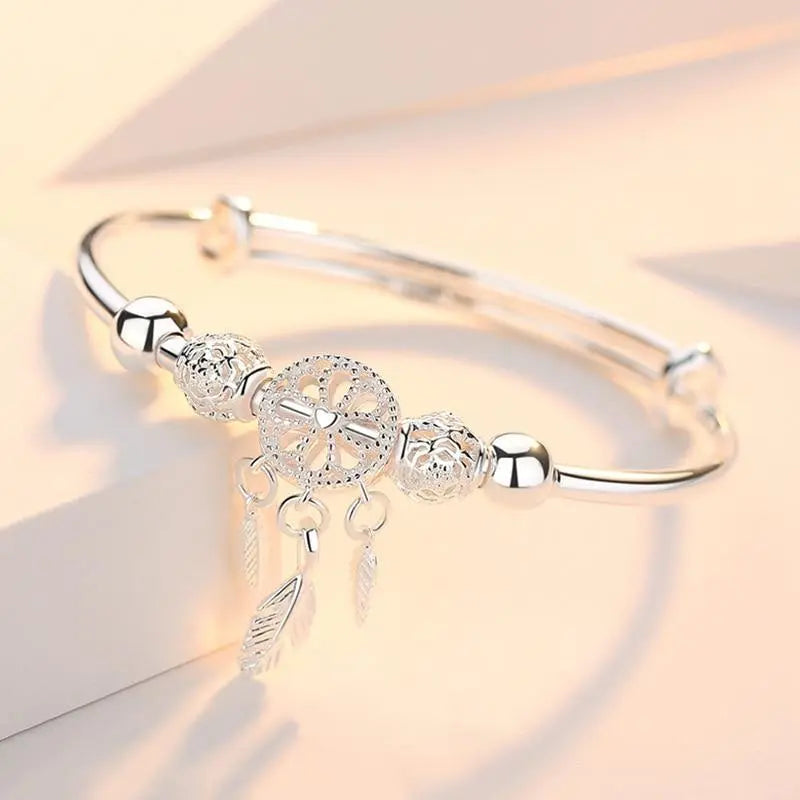 Bohemian dreamcatcher charm bracelet in silver