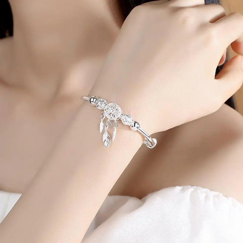 Bohemian Dreamcatcher Charm Bracelet in Silver