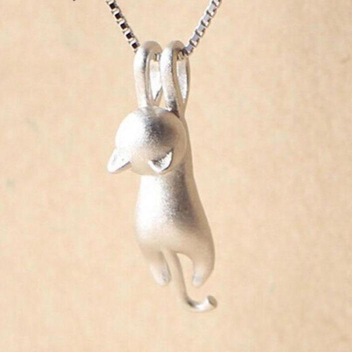 Elegant Cat Pendant Necklace in Sterling Silver