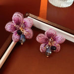 Load image into Gallery viewer, Purple Oriental Hibiscus Floral Earrings
