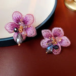 Load image into Gallery viewer, Purple Oriental Hibiscus Floral Earrings
