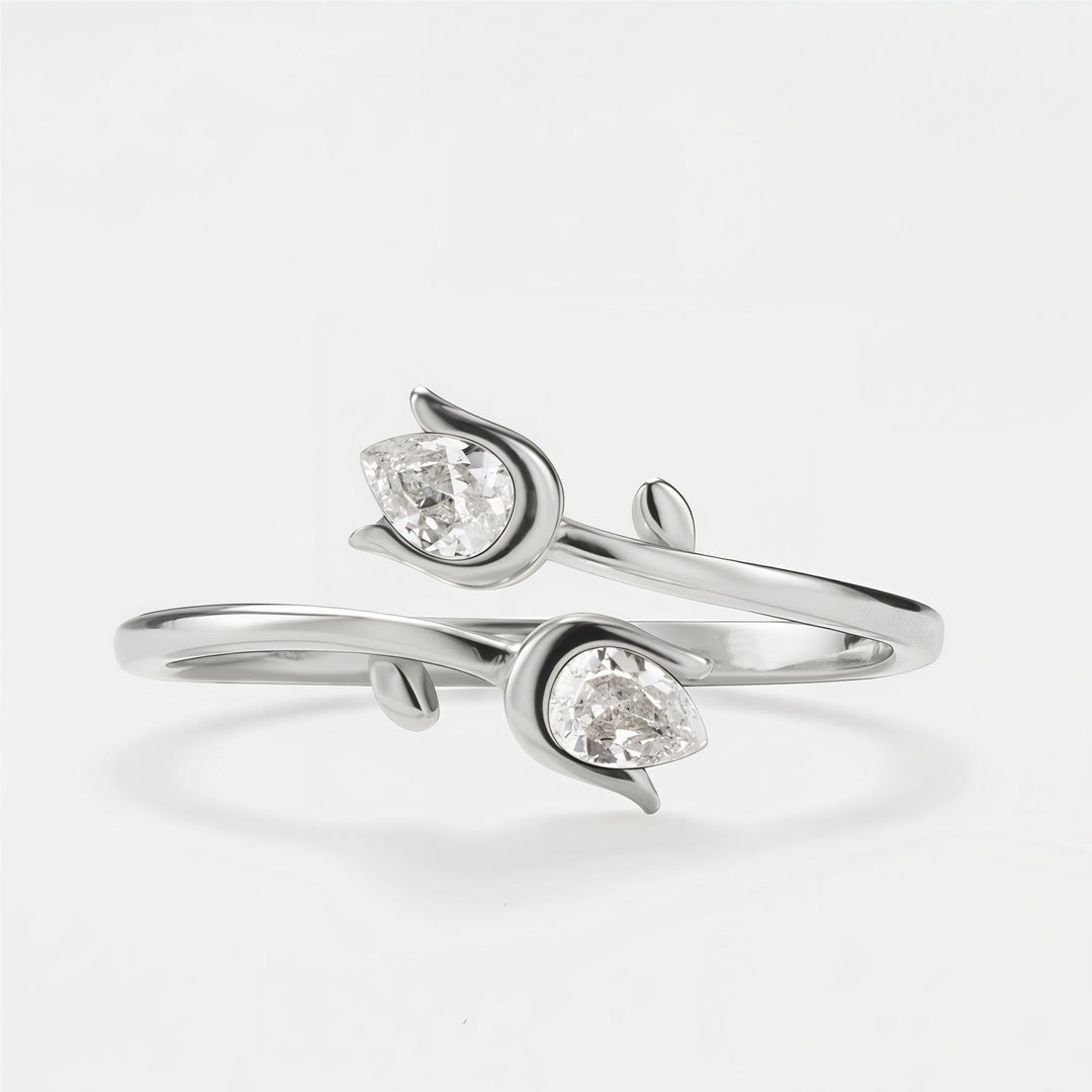 Double Birthstones Ring With Tulip Design
