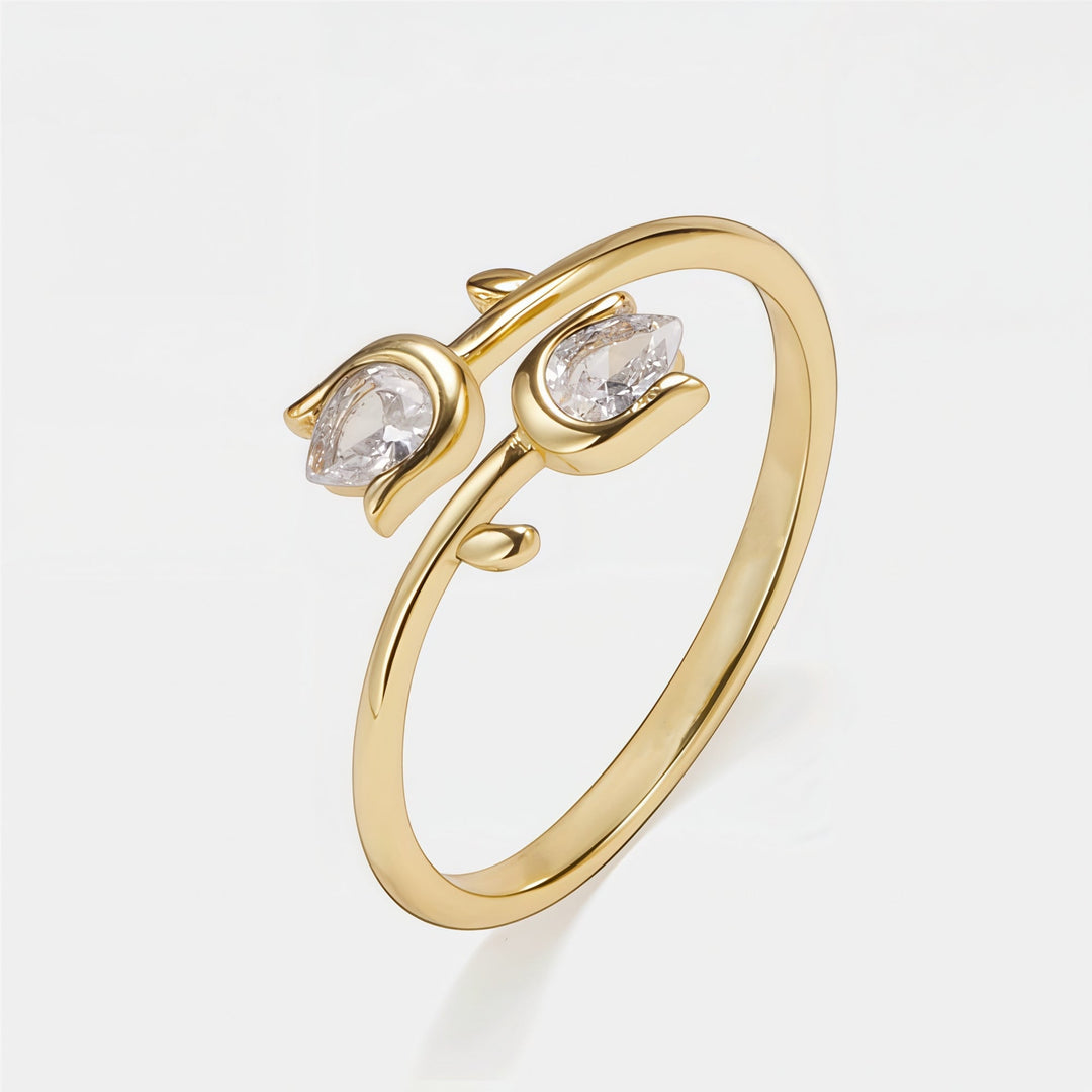 Double Birthstones Ring With Tulip Design