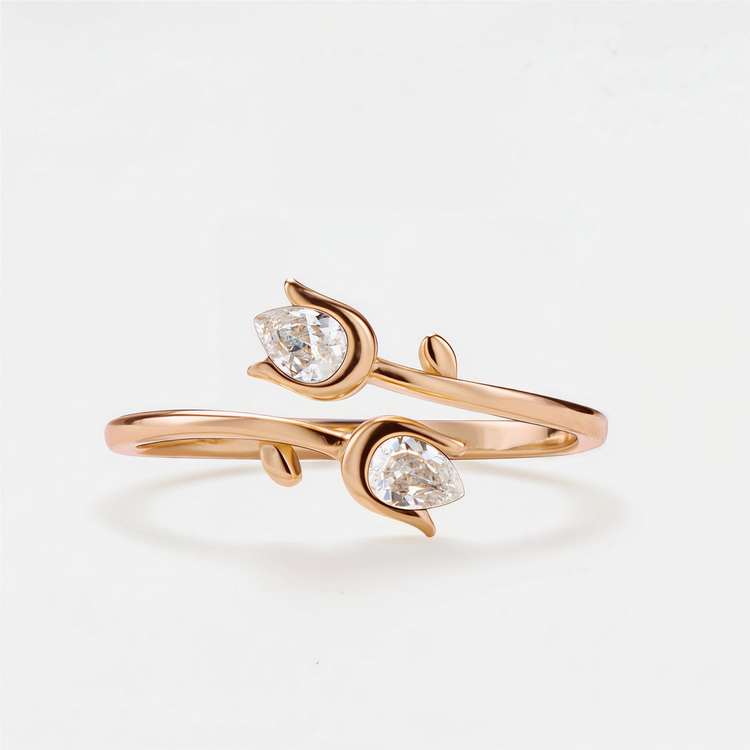 Double Birthstones Ring With Tulip Design