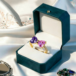 Load image into Gallery viewer, Double Birthstones Ring With Bow &amp; Twisted Rope Band In Gold
