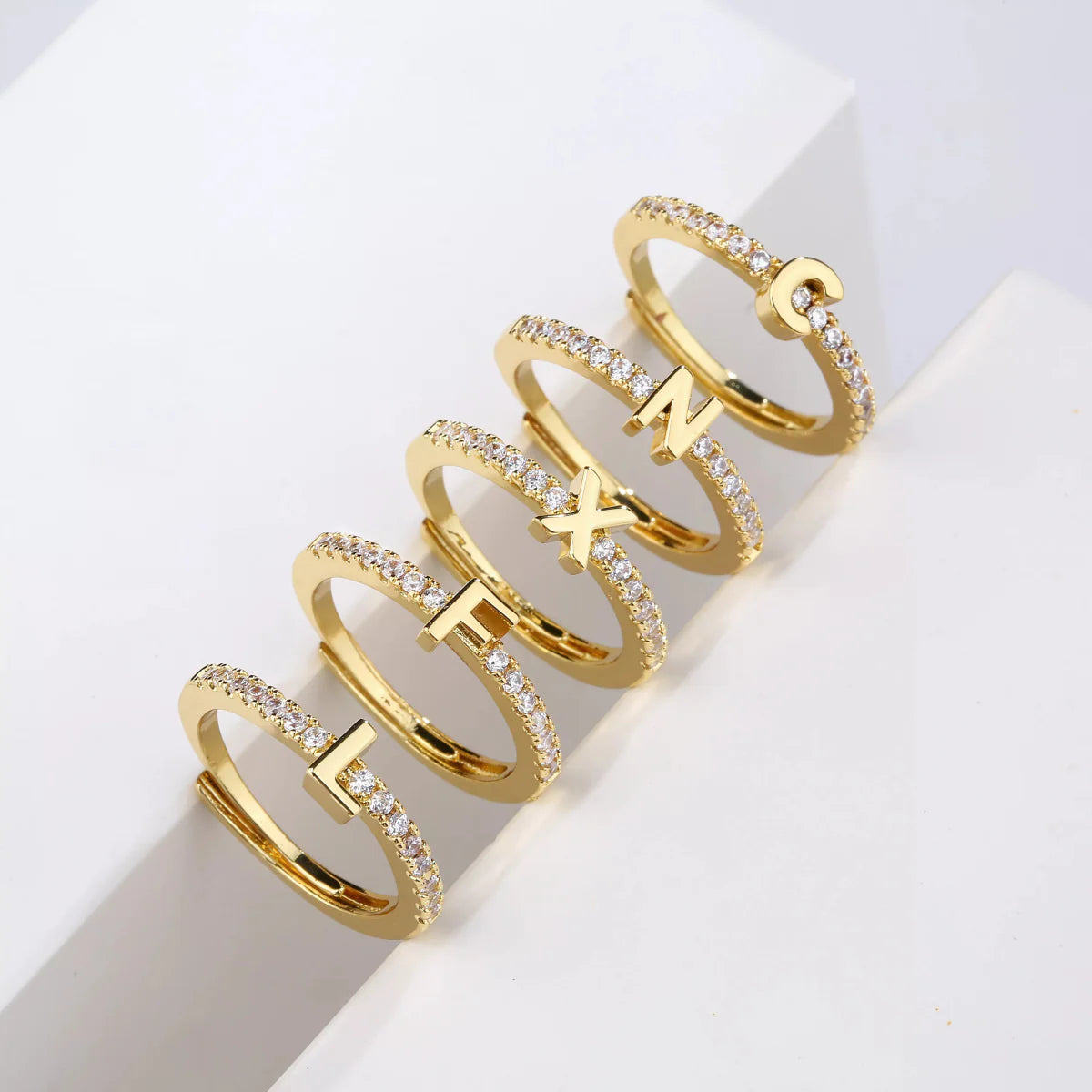 Radiant adjustable letter initial rings 246346