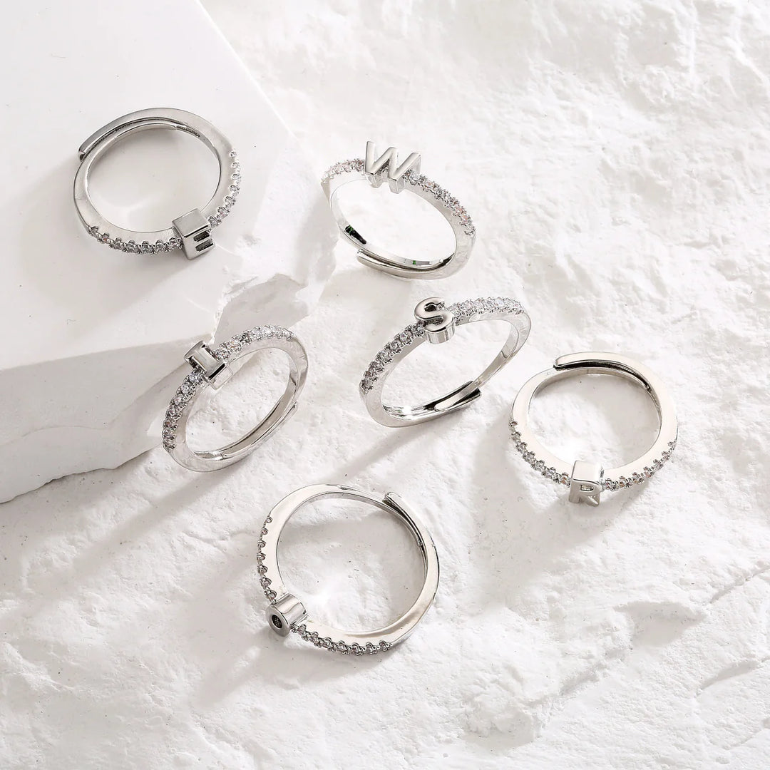 Radiant Adjustable Letter Initial Rings