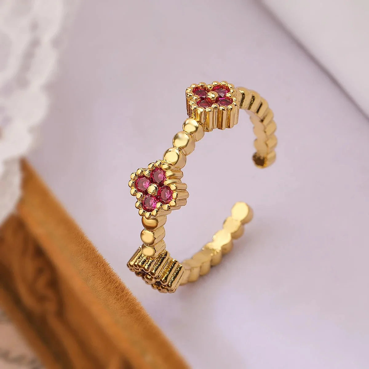 Resizable trio textured floral rings 285502