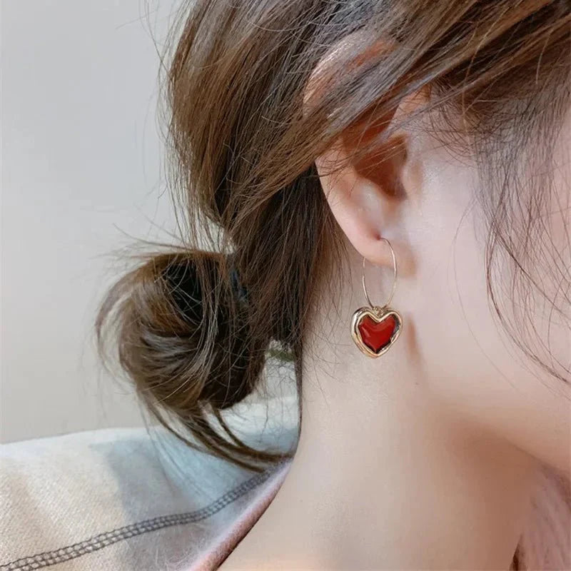 Romantic burgundy heart earrings