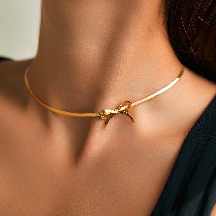 Romantic dainty bow necklace 422814