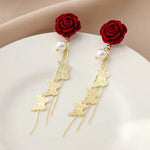 Load image into Gallery viewer, Romantic Rose Pearl Butterfly Dangle Earrings
