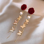Load image into Gallery viewer, Romantic Rose Pearl Butterfly Dangle Earrings
