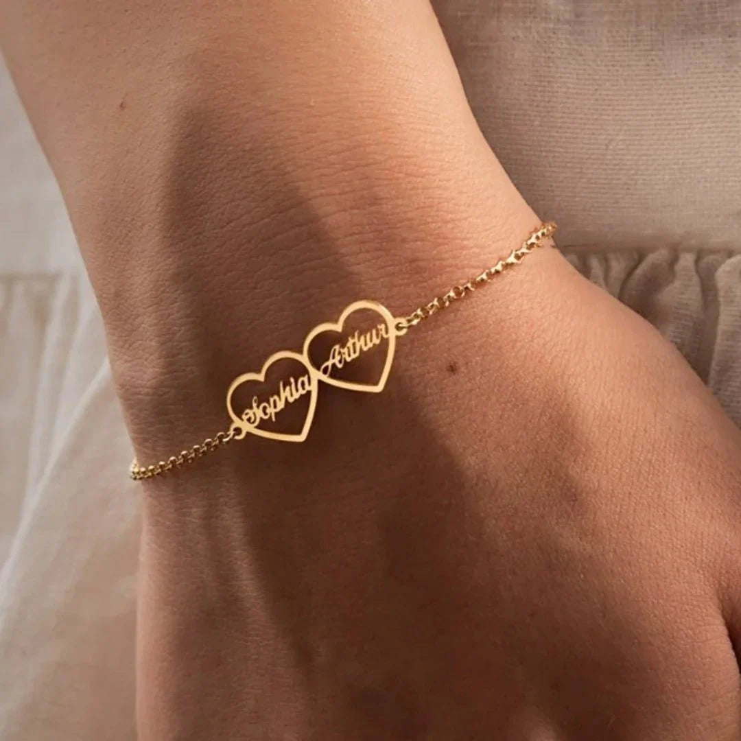 Romantic two heart name couples bracelet 229703