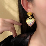 Load image into Gallery viewer, Rose Floral Enamel Heart Earrings

