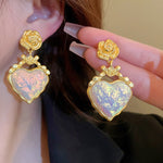 Load image into Gallery viewer, Rose Floral Enamel Heart Earrings
