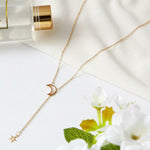 Load image into Gallery viewer, Moon and Star Lariat Style Necklace
