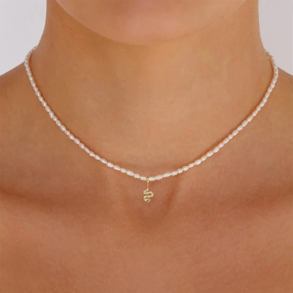 S925 dainty diamond charm pearl necklace 144428