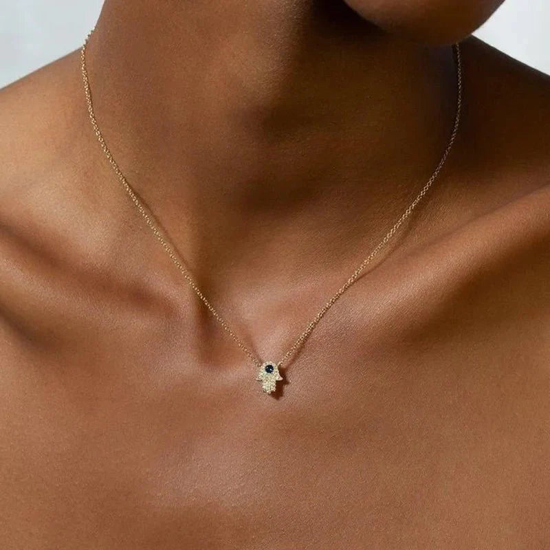 S925 dainty hamsa hand diamond pendant necklace 245470