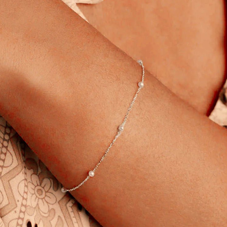 S925 Dainty Satellite Pearl Chain Bracelet