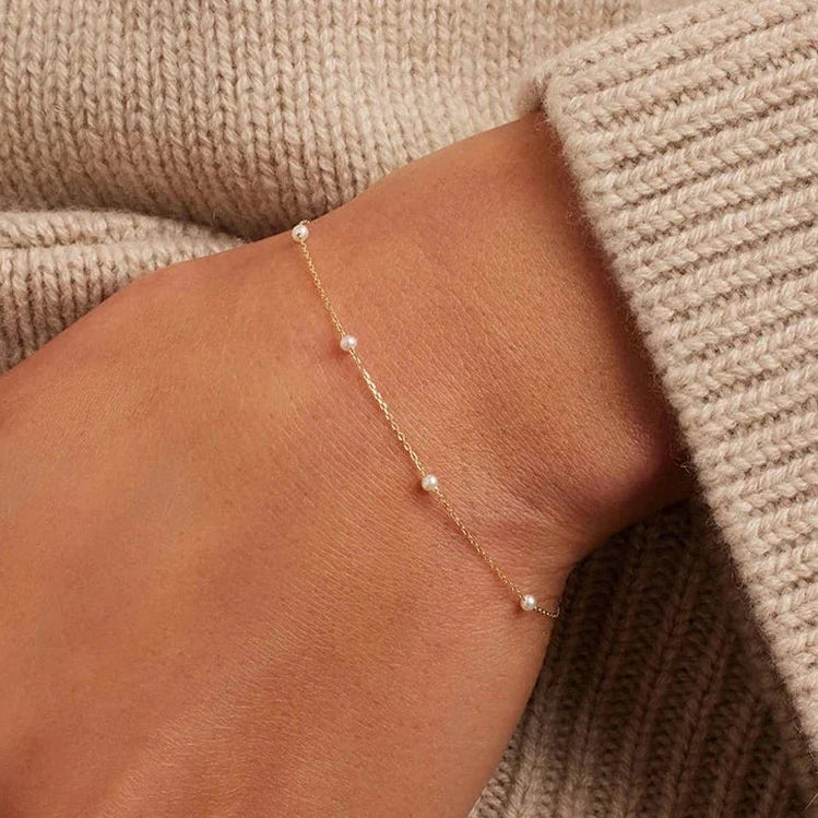 S925 dainty satellite pearl chain bracelet 746459