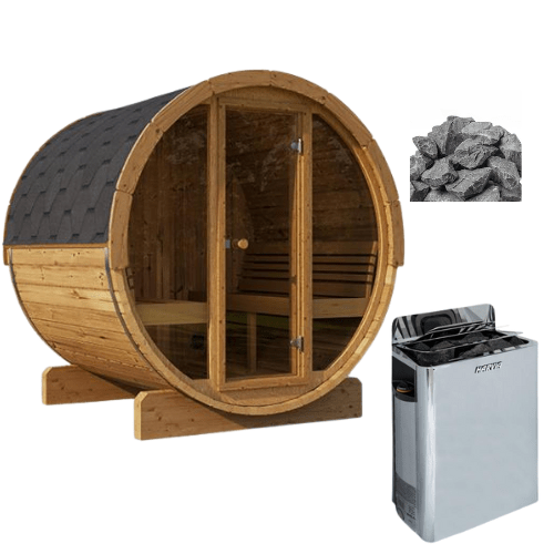 SAUNALIFE Barrel Sauna Package SaunaLife E7G Barrel Sauna with Harvia SWS60 Sauna Heater - MODELE7G/SWS60