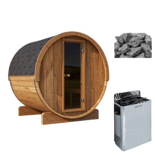 SAUNALIFE Barrel Sauna Package SaunaLife Model E7 Barrel Sauna with Harvia The Wall Sauna Heater - MODELE7/HSWS6U1B