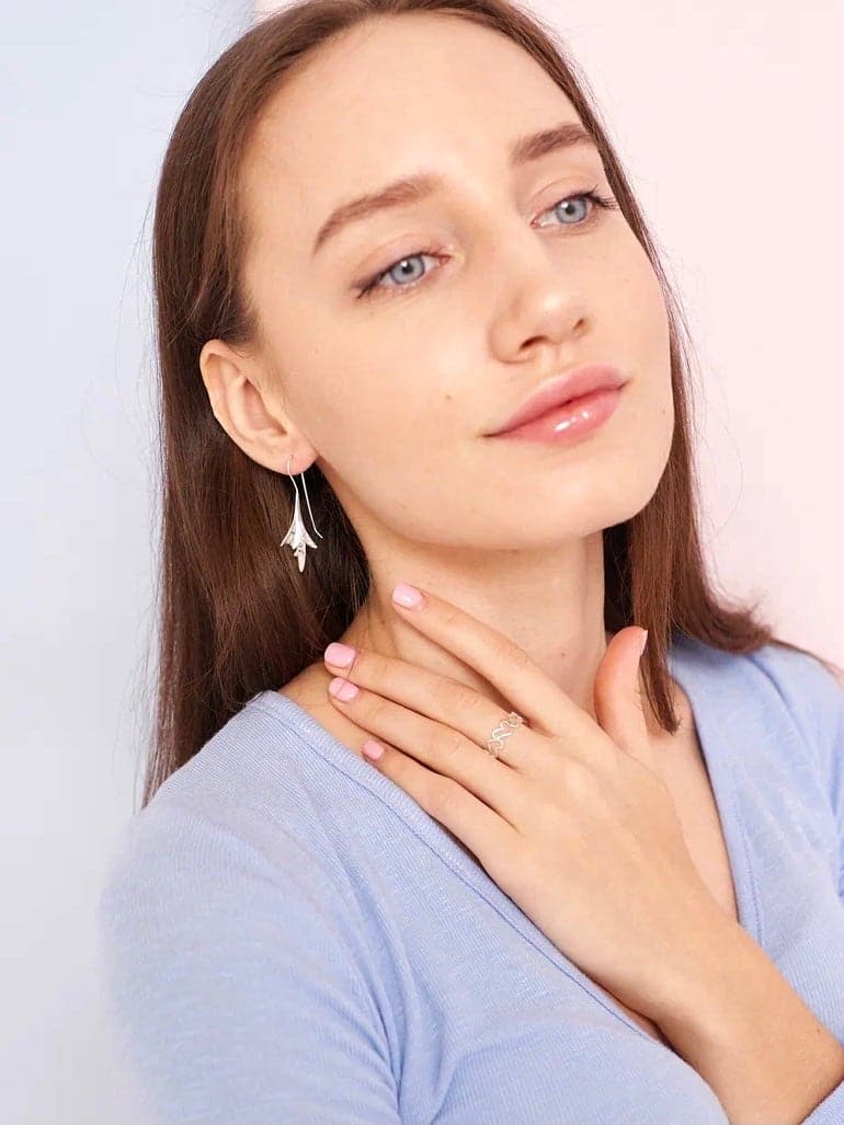 Silver Jasmine Blossom Hook Earrings