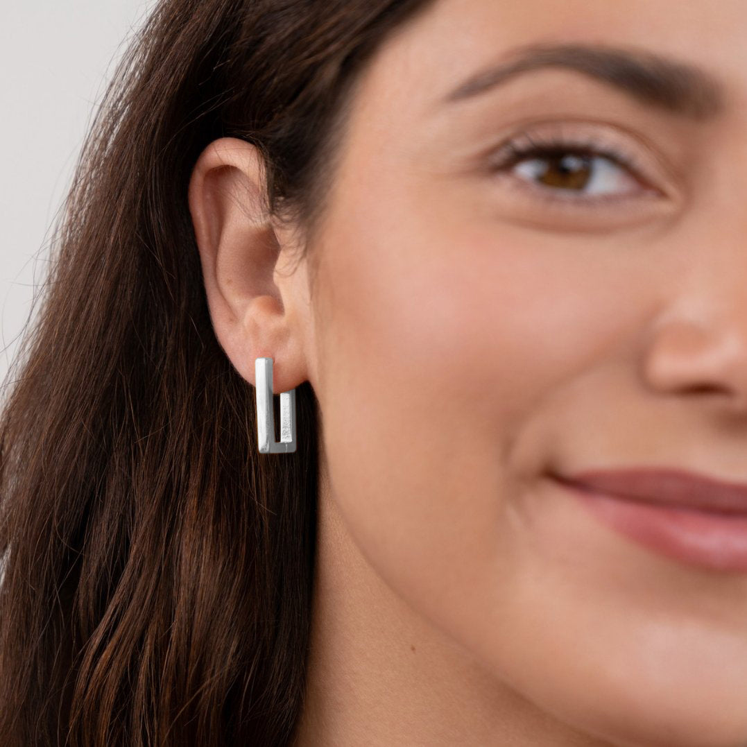 Theia Silver Rectangular Hoop Earrings