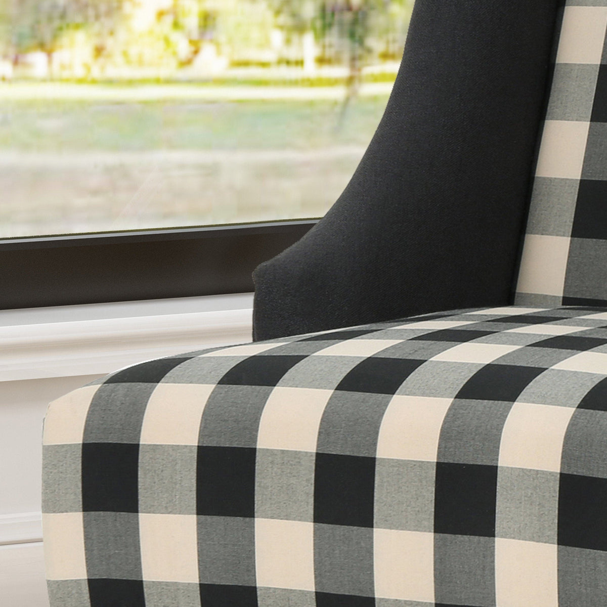 Sofa Chair Set Accent Chair High-Back Fabric Checkerboard Club Chair In Black  & Dark Charcoal