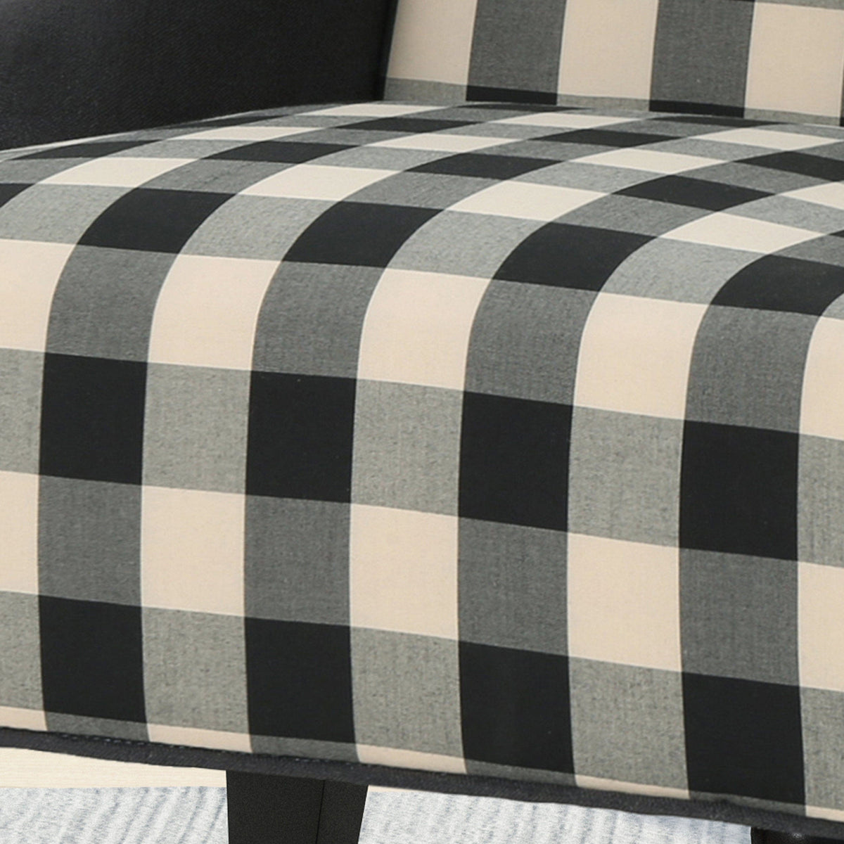 Sofa Chair Set Accent Chair High-Back Fabric Checkerboard Club Chair In Black  & Dark Charcoal