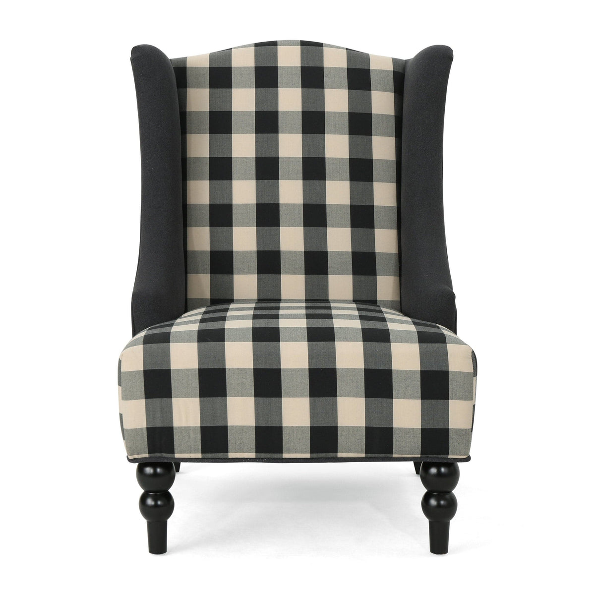 Sofa Chair Set Accent Chair High-Back Fabric Checkerboard Club Chair In Black  & Dark Charcoal