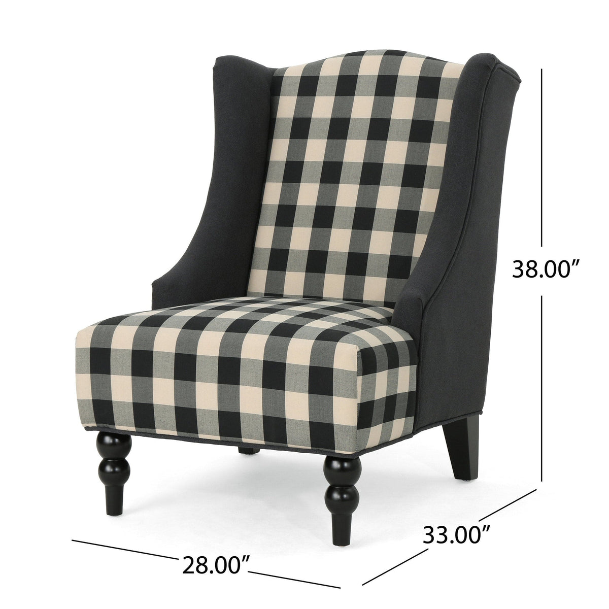 Sofa Chair Set Accent Chair High-Back Fabric Checkerboard Club Chair In Black  & Dark Charcoal