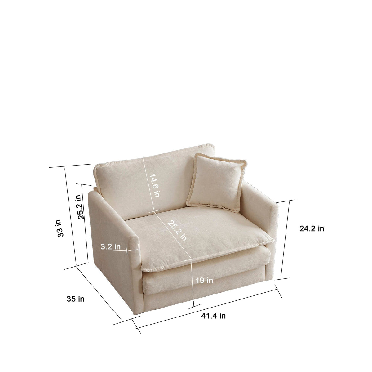 Sofa Chair Set Accent Chair Modern Accent Chair with Ottoman - Beige Chenille Upholstered Living Room Club Chair