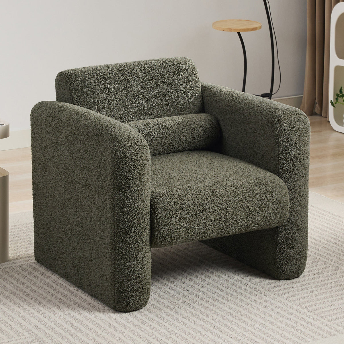 Sofa Chair Set Accent Chair Seaweed Green Sherpa Fabric Upholstered Accent Chair