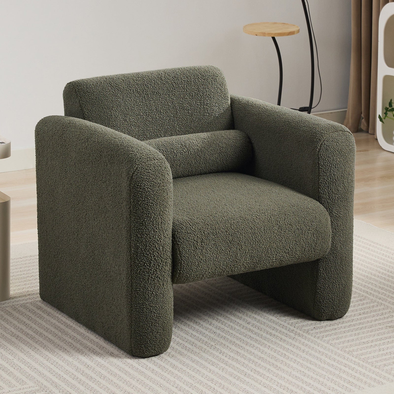 Sofa Chair Set Accent Chair Seaweed Green Sherpa Fabric Upholstered Accent Chair