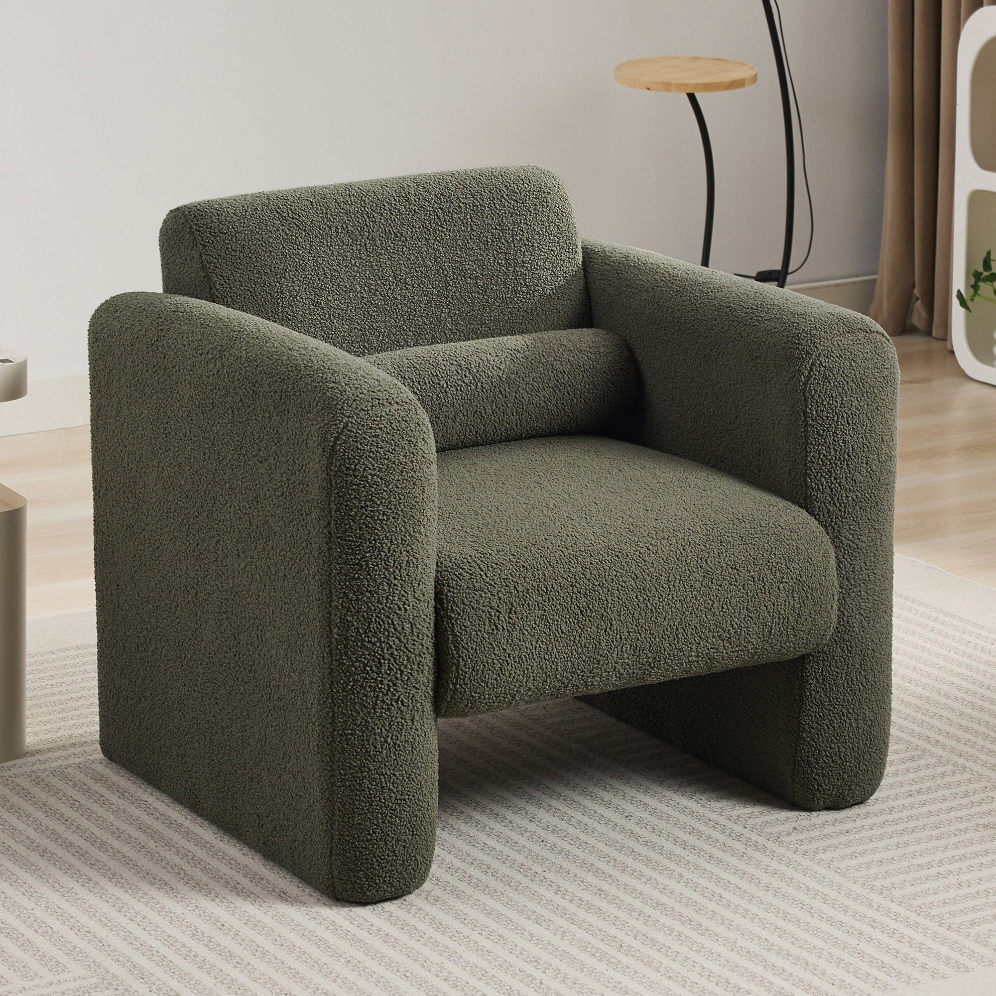 Sofa Chair Set Accent Chair Seaweed Green Sherpa Fabric Upholstered Accent Chair