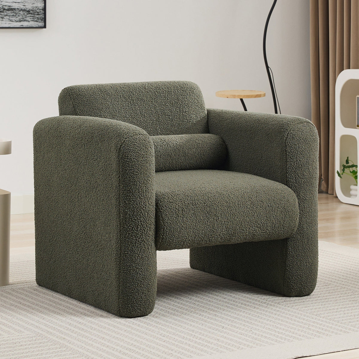 Sofa Chair Set Accent Chair Seaweed Green Sherpa Fabric Upholstered Accent Chair