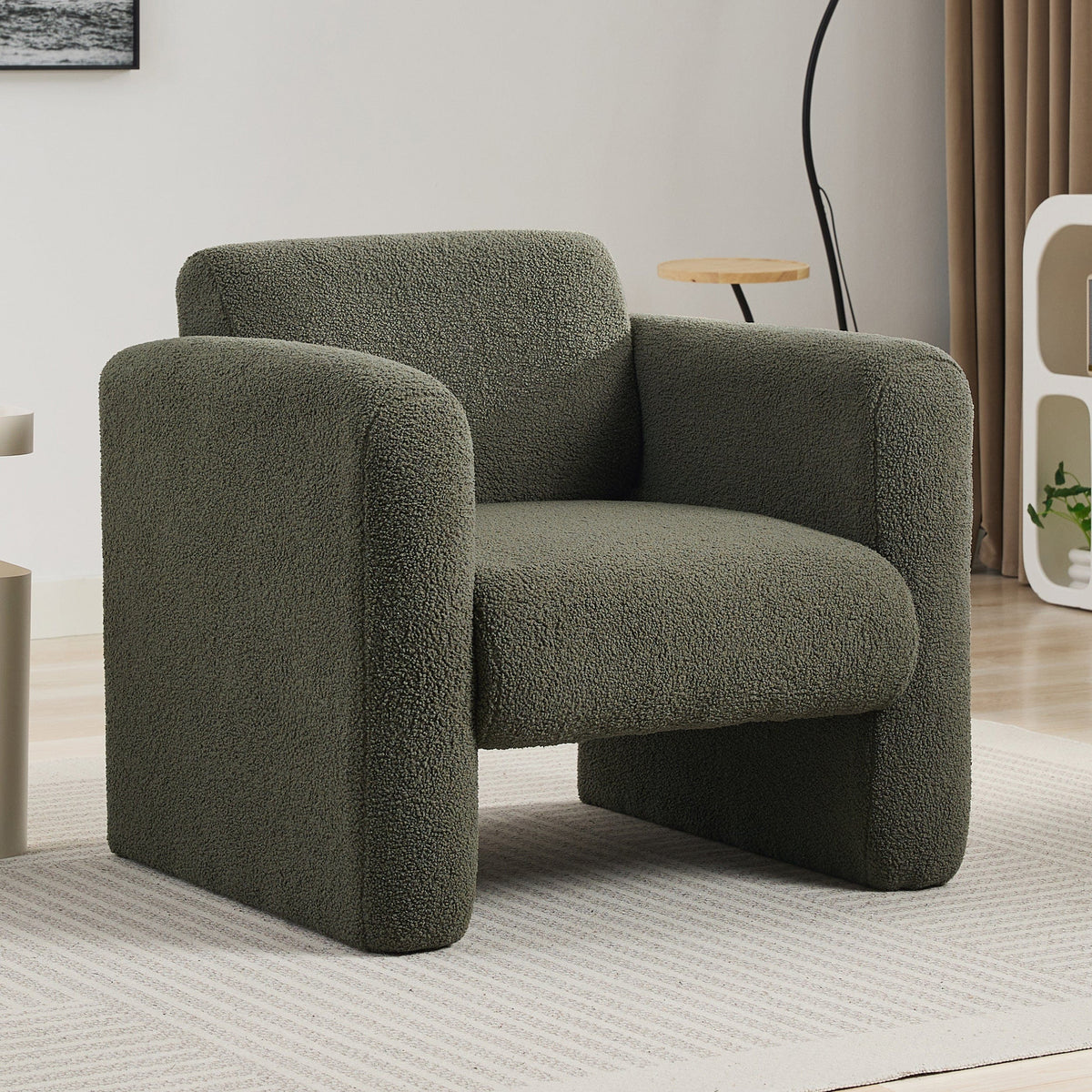 Sofa Chair Set Accent Chair Seaweed Green Sherpa Fabric Upholstered Accent Chair