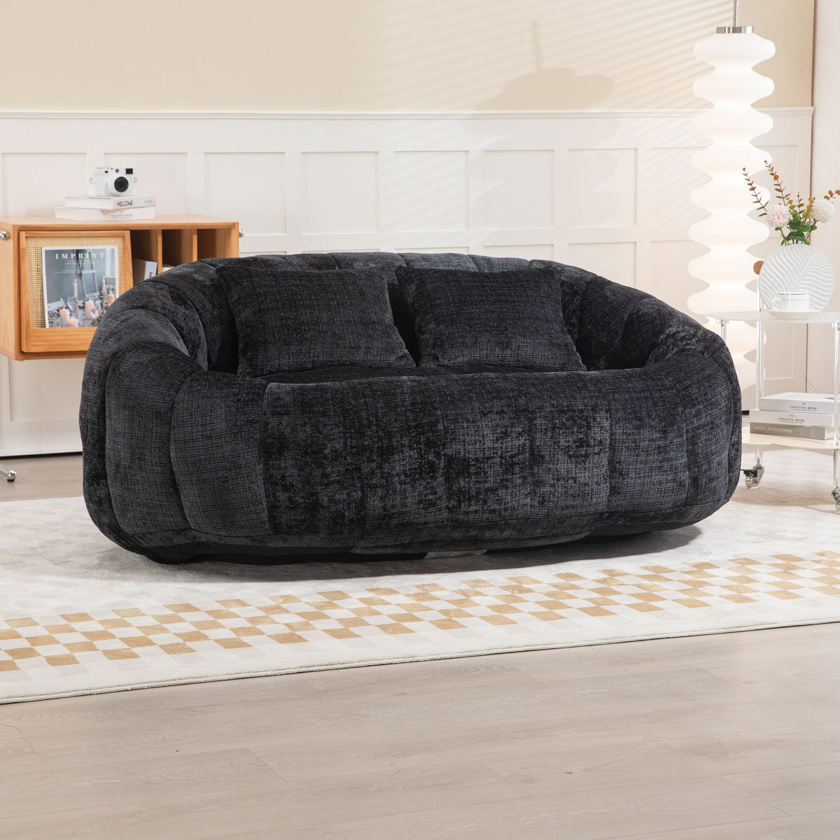 Sofa Chair Set Bean Bag Chair Comfortable High-Back Bean Bag Couch in Black Chenille