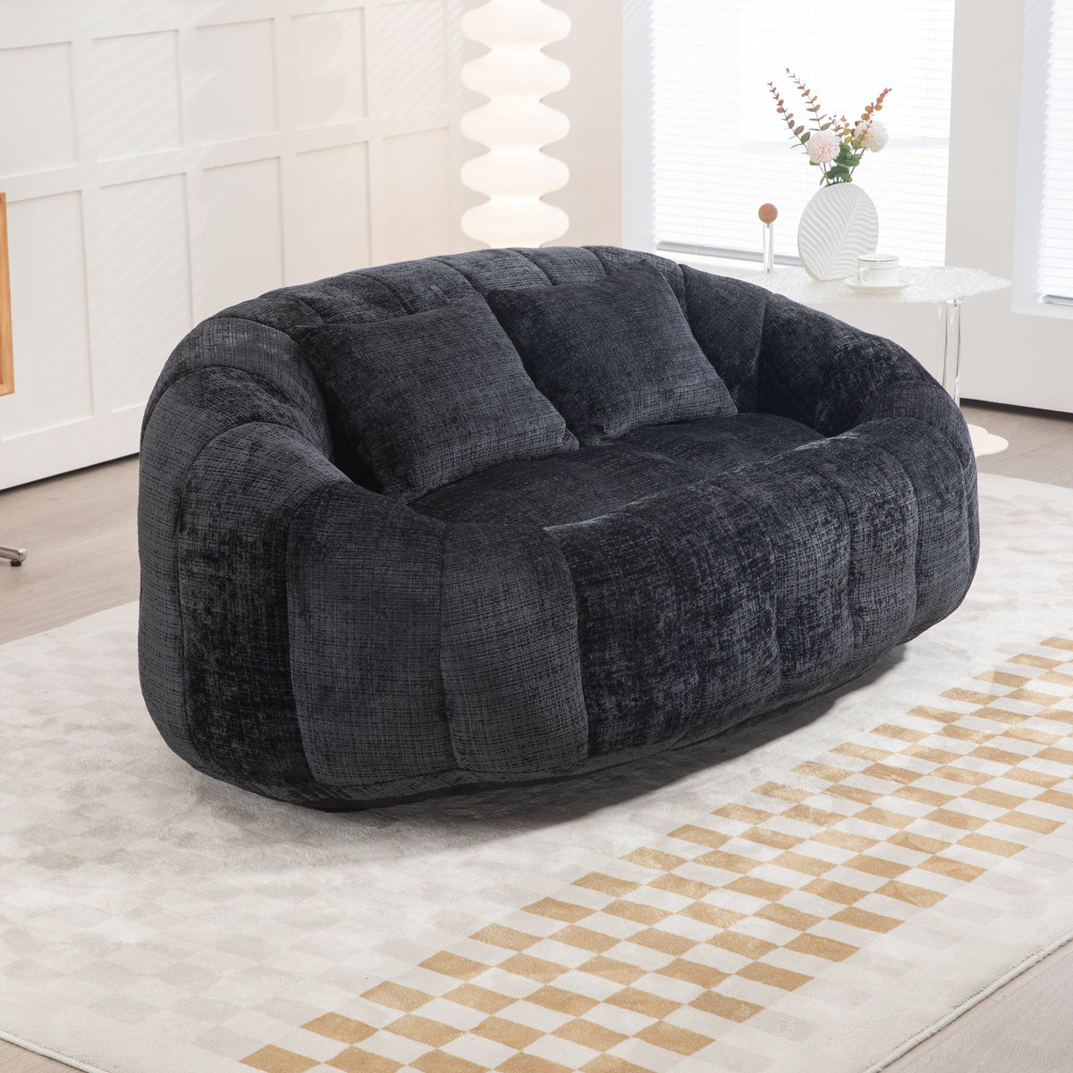 Sofa Chair Set Bean Bag Chair Comfortable High-Back Bean Bag Couch in Black Chenille