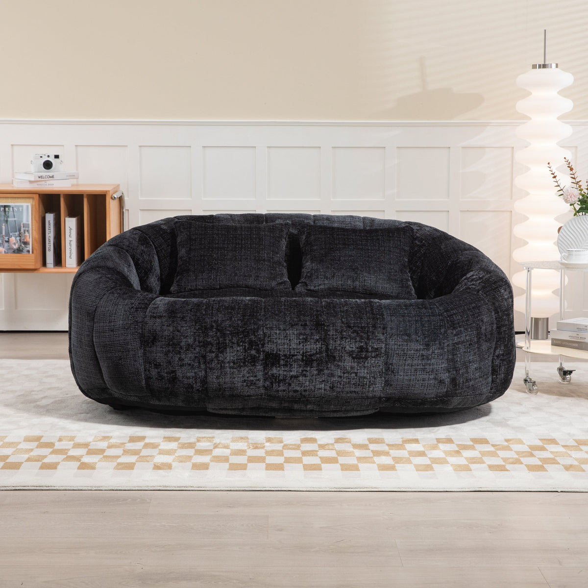 Sofa Chair Set Bean Bag Chair Comfortable High-Back Bean Bag Couch in Black Chenille