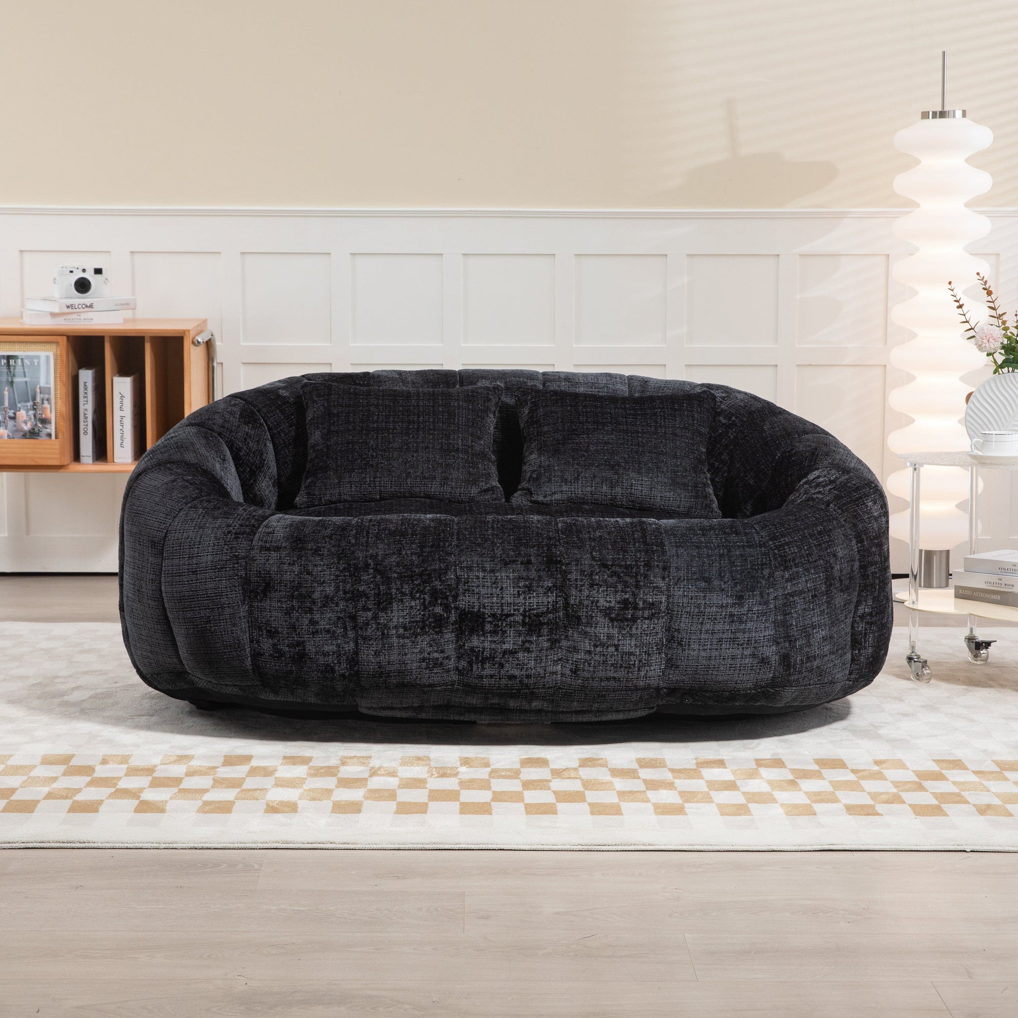 Sofa Chair Set Bean Bag Chair Comfortable High-Back Bean Bag Couch in Black Chenille