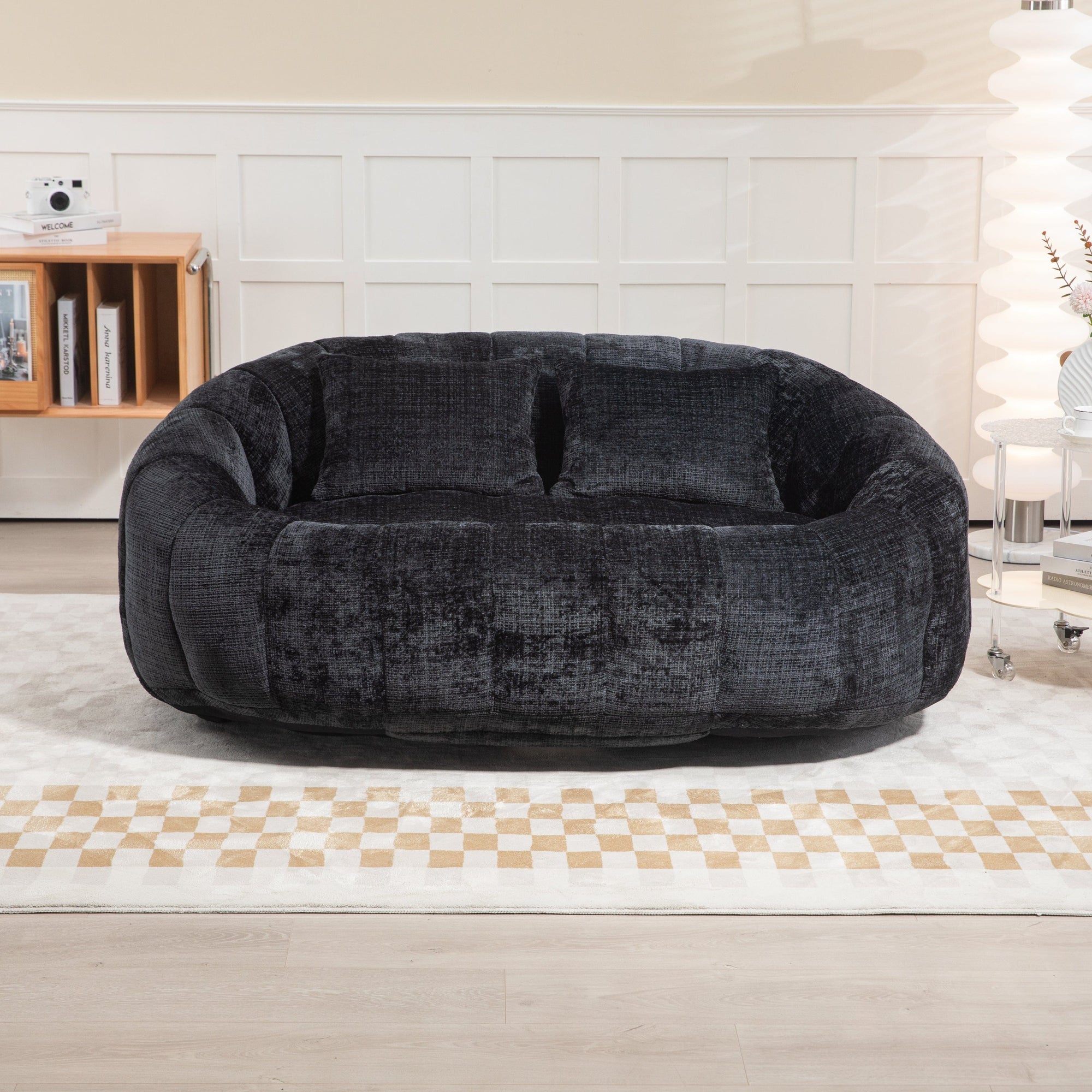Sofa Chair Set Bean Bag Chair Comfortable High-Back Bean Bag Couch in Black Chenille