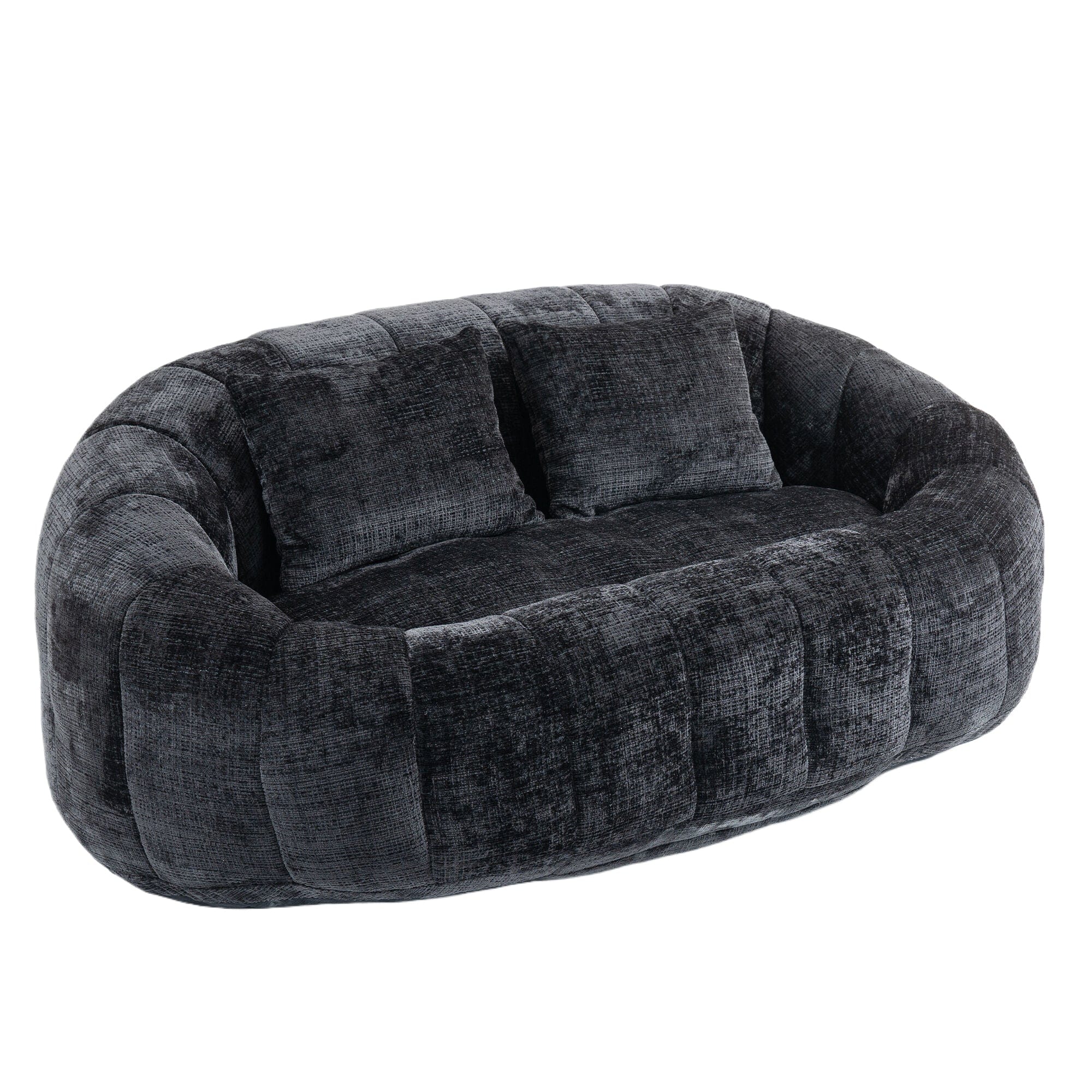Sofa Chair Set Bean Bag Chair Comfortable High-Back Bean Bag Couch in Black Chenille