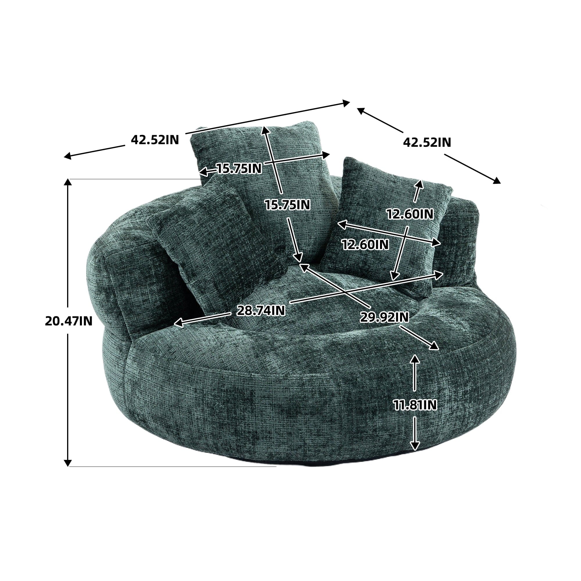 Sofa Chair Set Bean Bag Chair Default Comfortable Lazy Lounger Bean Bag Couch in Emerald Chenille