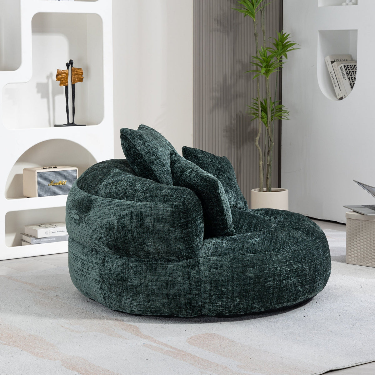 Sofa Chair Set Bean Bag Chair Default Comfortable Lazy Lounger Bean Bag Couch in Emerald Chenille