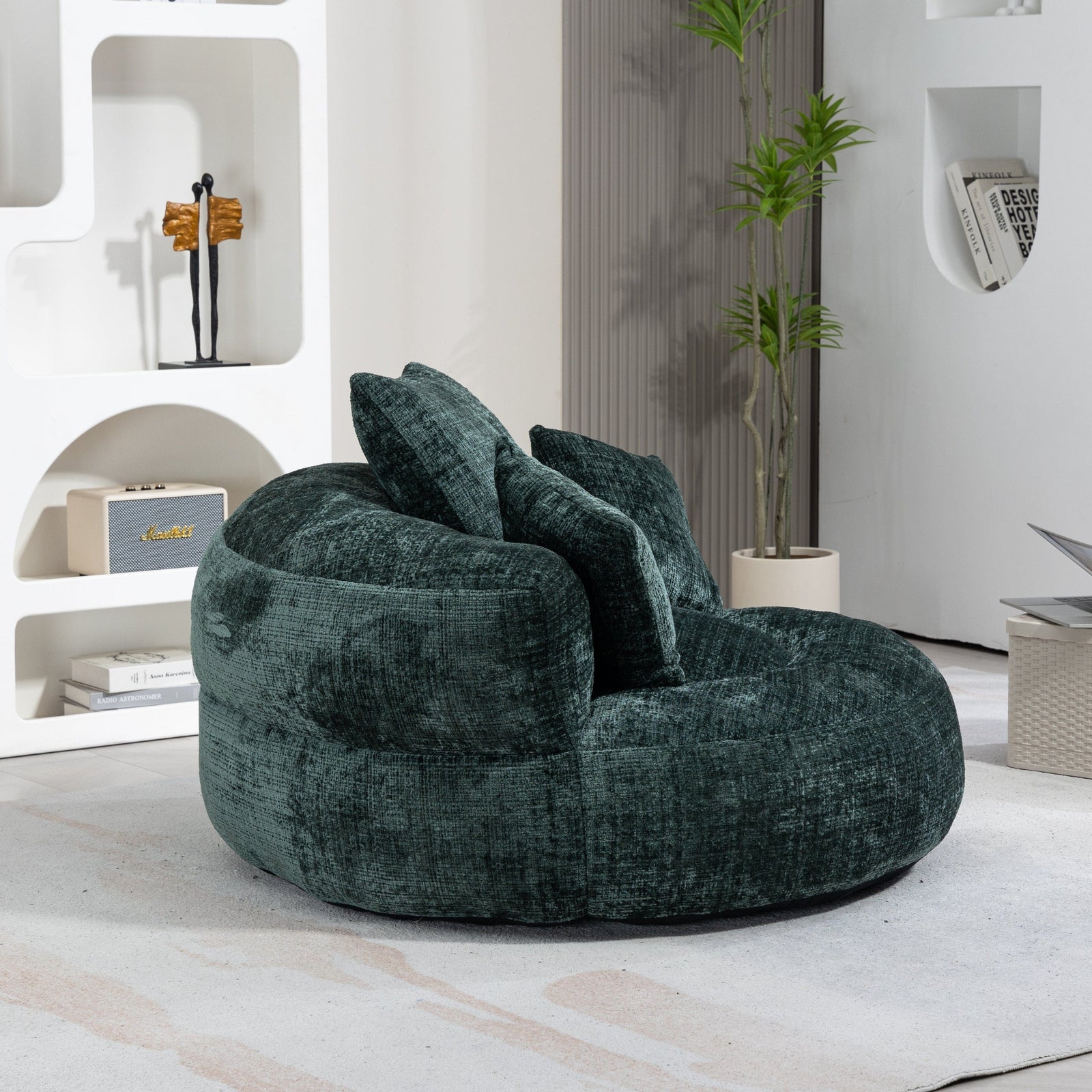 Sofa Chair Set Bean Bag Chair Default Comfortable Lazy Lounger Bean Bag Couch in Emerald Chenille