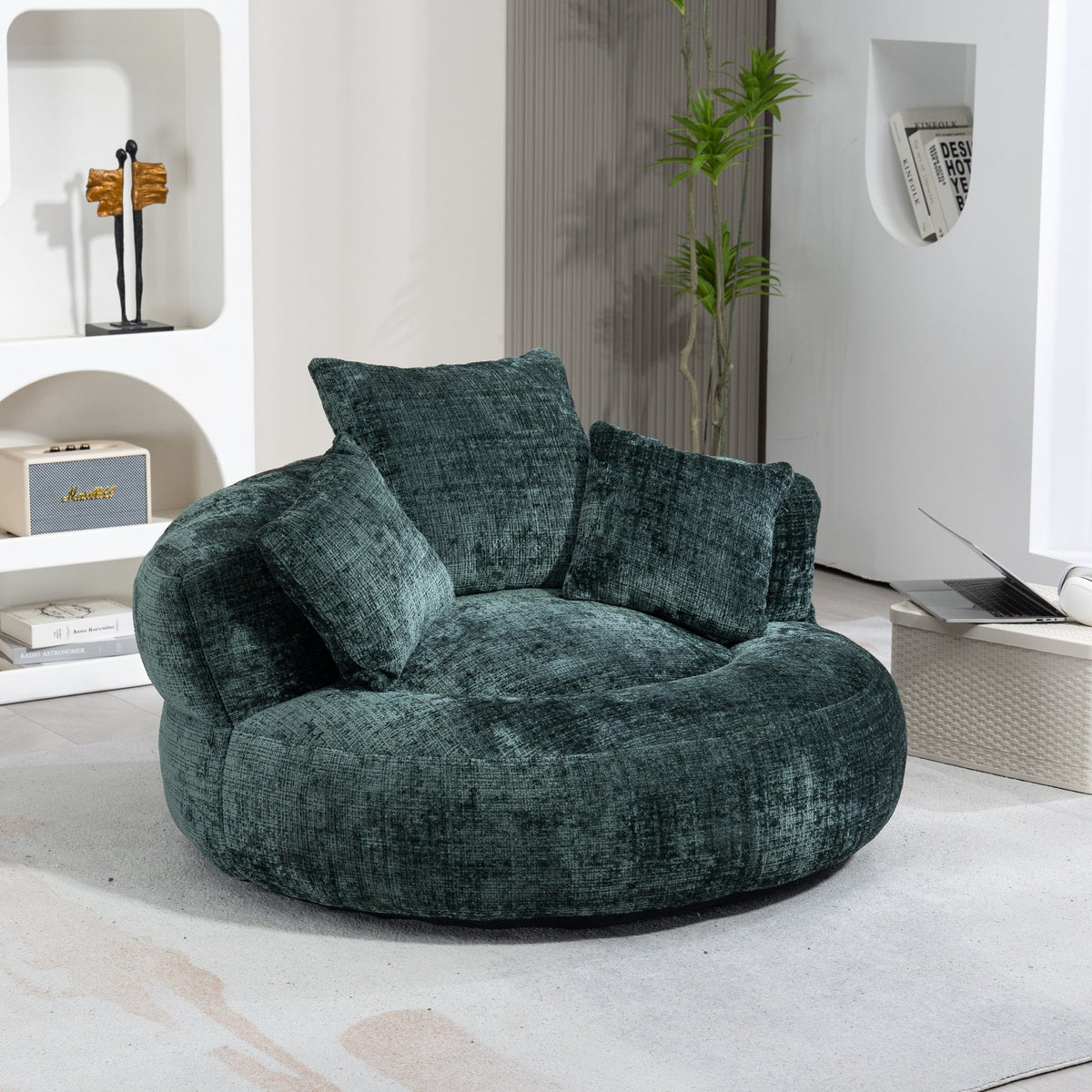 Sofa Chair Set Bean Bag Chair Default Comfortable Lazy Lounger Bean Bag Couch in Emerald Chenille